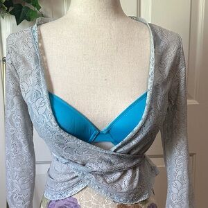 Moda International | Stretch Lace Wrap tie top | Aqua | size: s